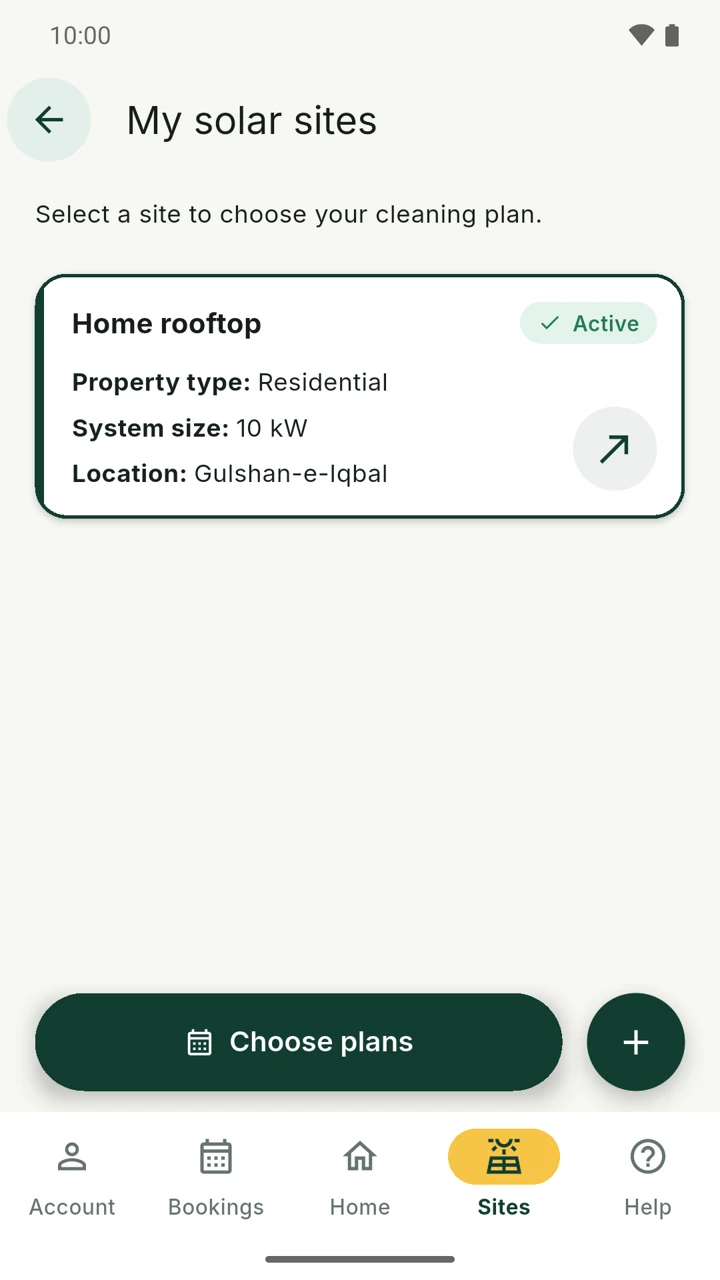 Sample solar site with its property type, system size, and location